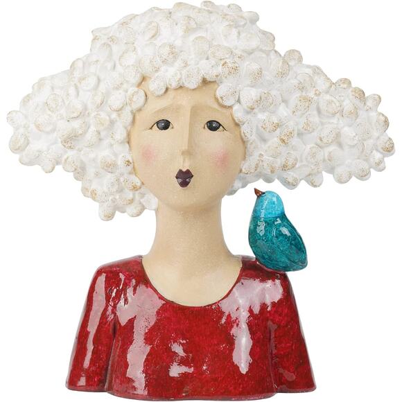 Garden Bust Head Sculpture Red Woman Statue 11 Inch Modern Art Home Decor - Picture 7 of 8